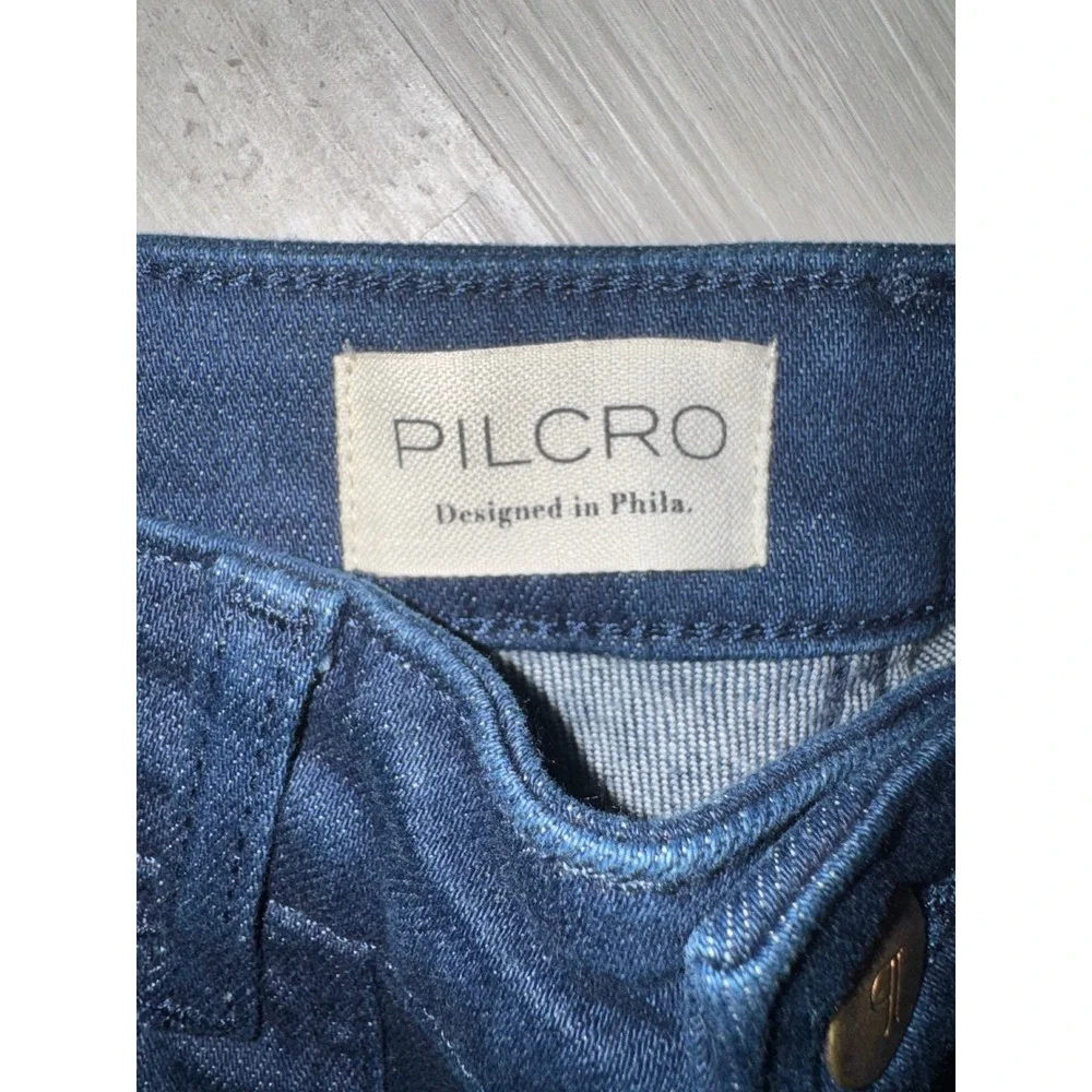 Pilcro Flare Jeans Women Dark Wash Navy Front Patch Pockets 27/R